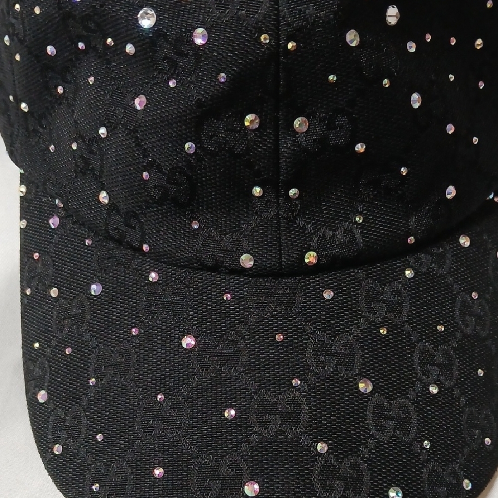 Gucci Black Monogram GG Rhinestone Cap - Picture 2 of 6